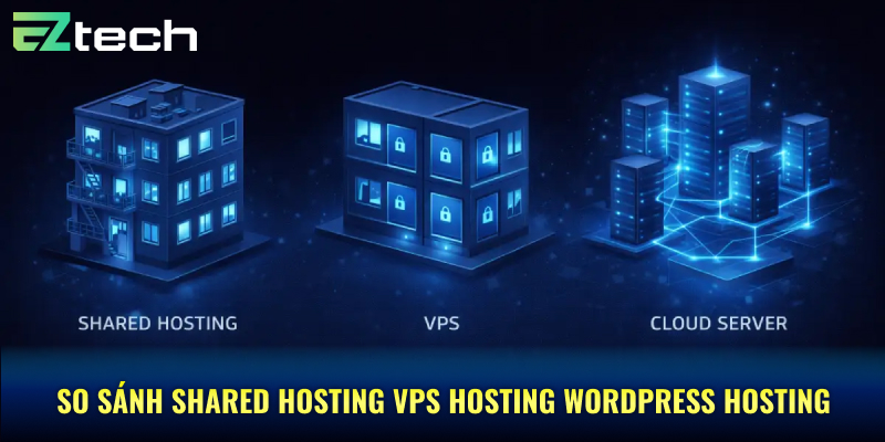so sánh shared hosting vps hosting wordpress hosting