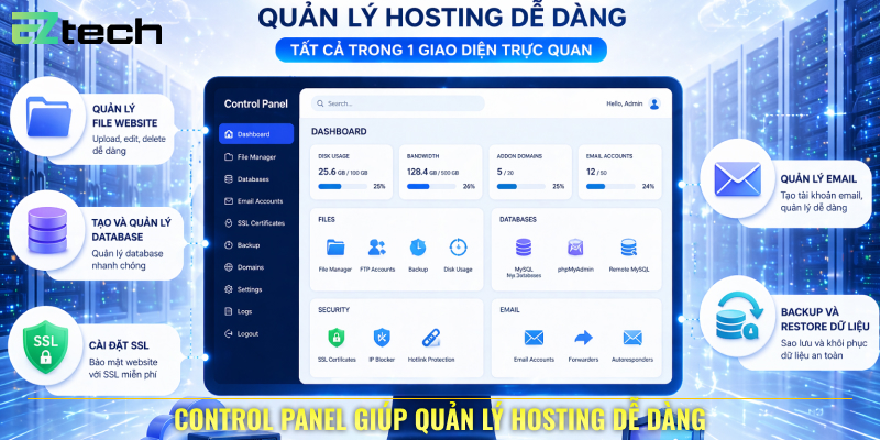 Control panel giúp quản lý hosting dễ dàng
