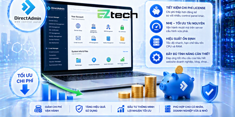 DirectAdmin thường được ưa chuộng khi cần tối ưu chi phí