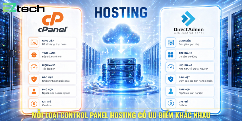 Mỗi loại control panel hosting có ưu điểm khác nhau
