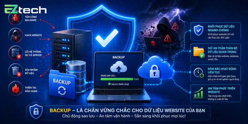 Backup giúp bảo vệ dữ liệu website trước mọi rủi ro