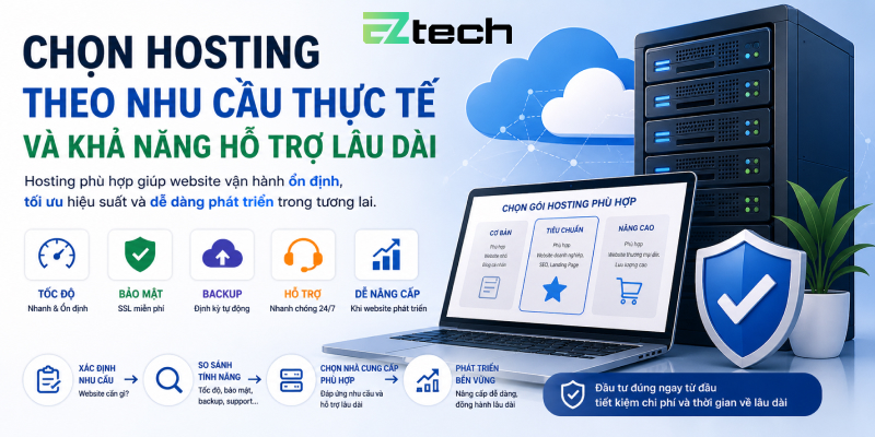 Chọn hosting theo nhu cầu thực tế và khả năng hỗ trợ lâu dài