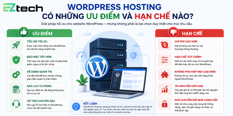 Wordpress hosting có những ưu điểm và hạn chế nào